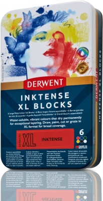 Carbune XL Derwent Proffesional Inktense, cutie metalica, solubil in apa, 6 culori/set